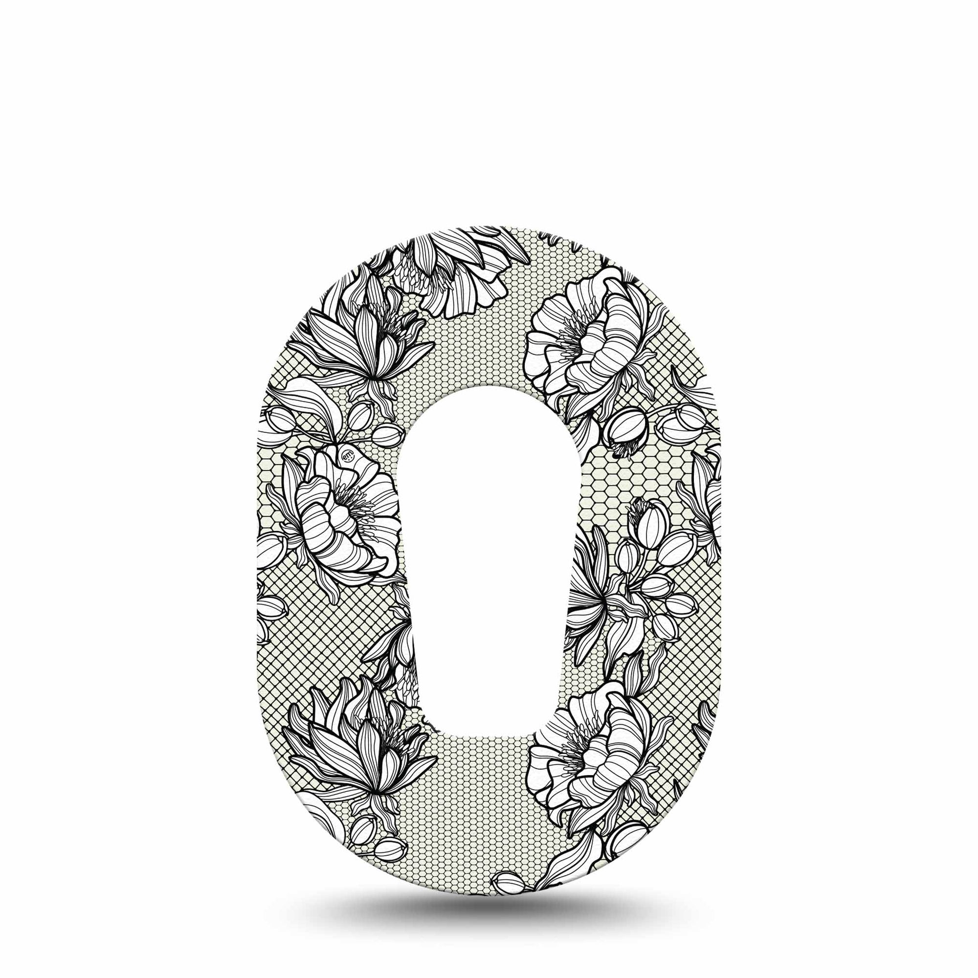 Black Lace Dexcom G6 Mini Patch, single, floral lace themed cgm adhesive tape design