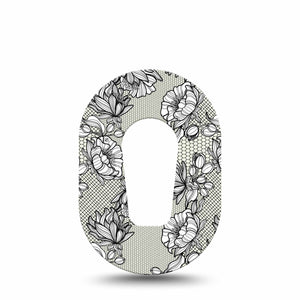 Black Lace Dexcom G6 Mini Patch, single, floral lace themed cgm adhesive tape design