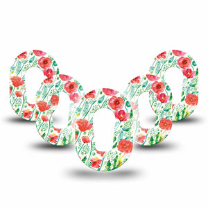Wild Poppies Dexcom G6 Mini Adhesive Tape, 5-Pack, Floral CGM Adhesive Patch Design