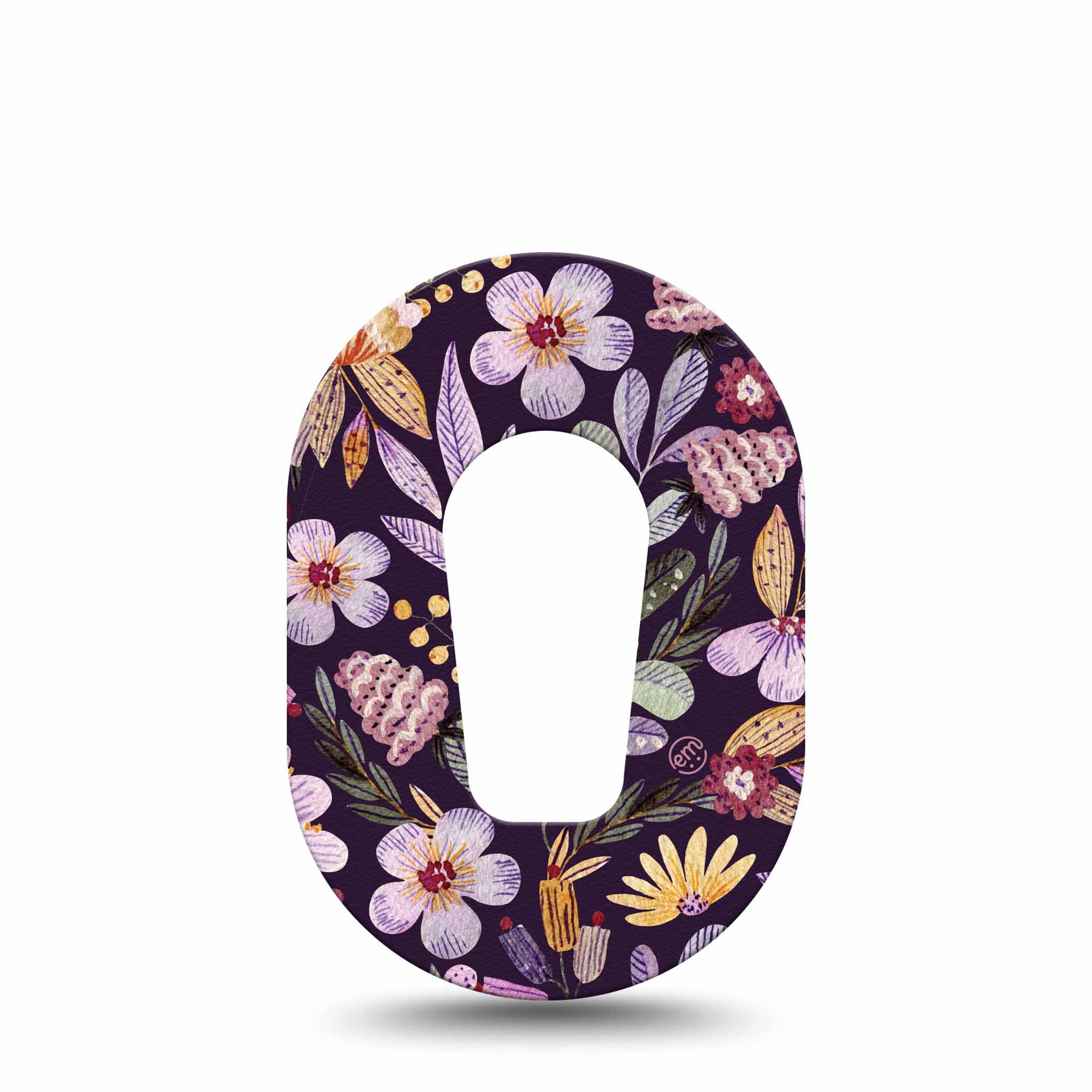 ExpressionMed Moody Blooms Dexcom G6 Mini Adhesive Tape, Single, Purple Floral Design, Waterproof CGM Adhesive Patch