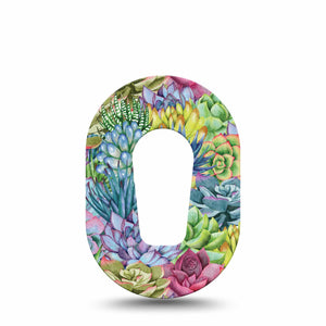 Blue Succulents Dexcom G6 Mini Tape, Vibrant-colored Florals Inspired, CGM Fixing Ring Design