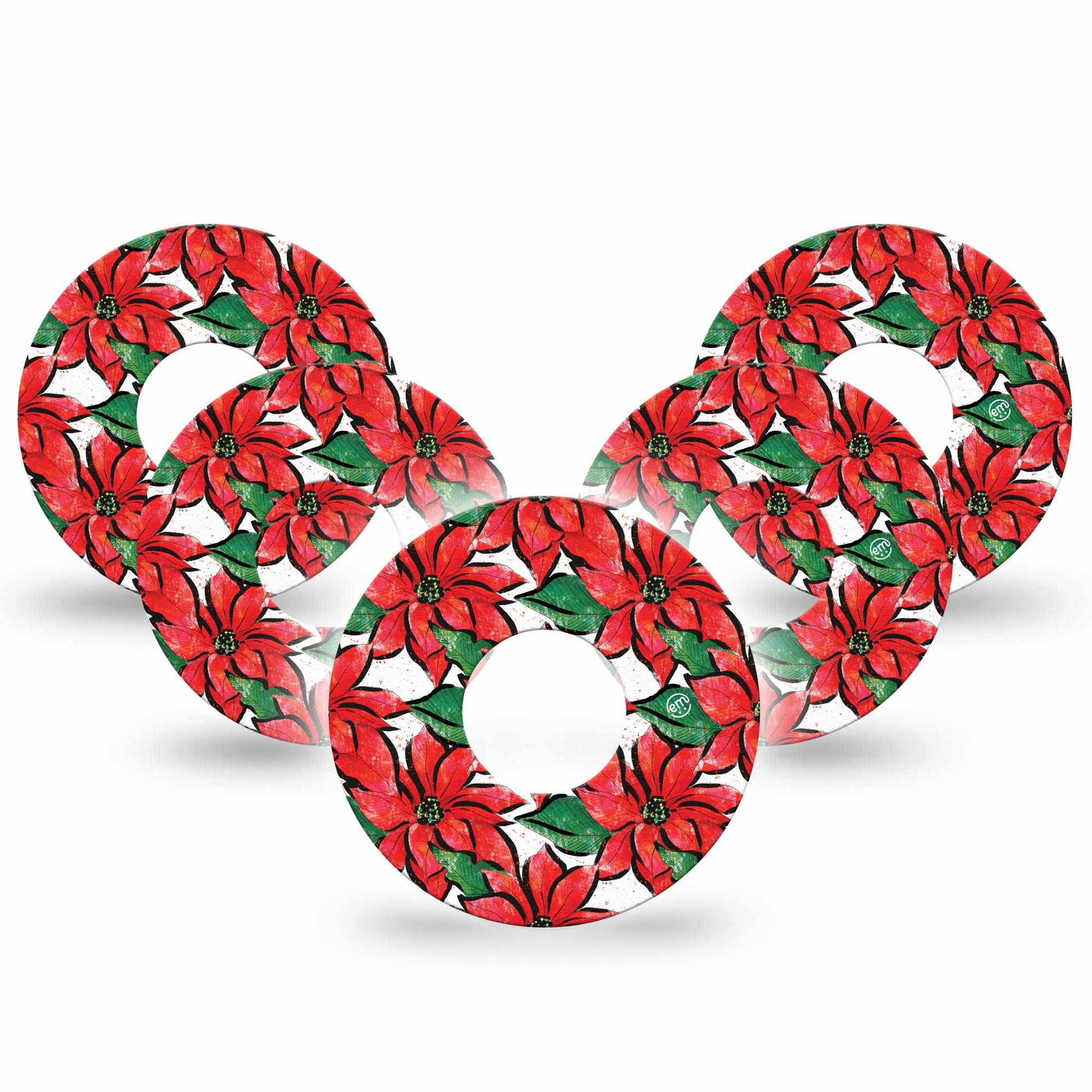 ExpressionMed Poinsettia Infusion Set Patch, 5-Pack CGM Adhesive Tape, Holiday Themed Design