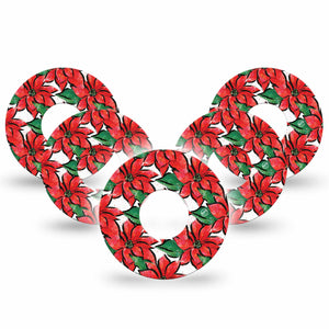 ExpressionMed Poinsettia Infusion Set Patch, 5-Pack CGM Adhesive Tape, Holiday Themed Design