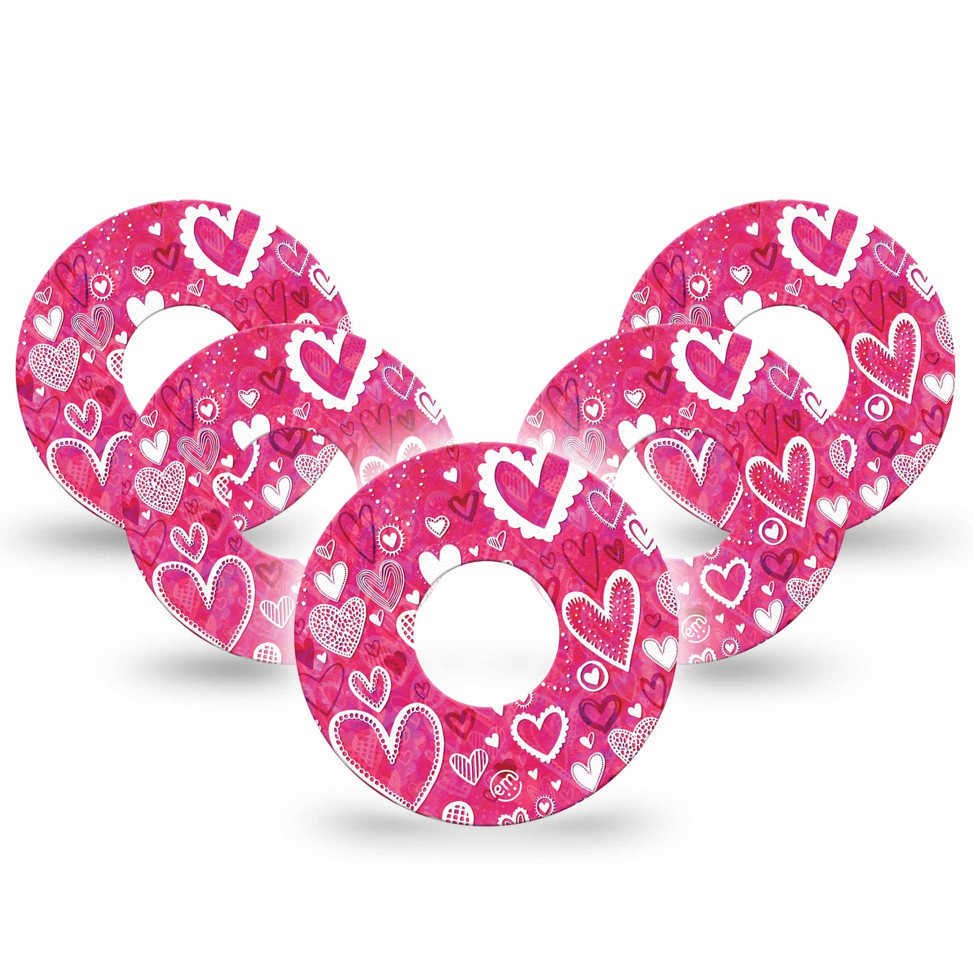 Whimsical Hearts Infusion Set Adhesive Tape, 5-Pack, Pink Heart design Valentine Themed CGM Adhesive patch