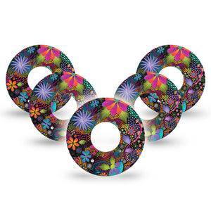 Psychedelic Flowers Oval Tape 5-Pack, Eye-catching Flowers Themed, CGM, Overlay Design