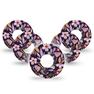 Moody Blooms Infusion Set Adhesive Tape, 5-Pack, Purple Floral Design, Waterproof CGM Adhesive Patch
