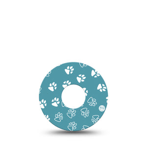 ExpressionMed Pawprint Libre 3 Tape, Single, White And Blue Pawprint Themed, CGM Patch Design