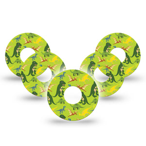 Daring Dinosaurs Libre 3 Tape 5-Pack, Wandering Dinosaurs Themed CGM, Fixing Ring Patch Design