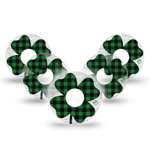 ExpressionMed Embroidered Clover Libre 3 Tape, 5-Pack, Buffalo Plaid Clover Inspired, CGM Adhesive Patch Design