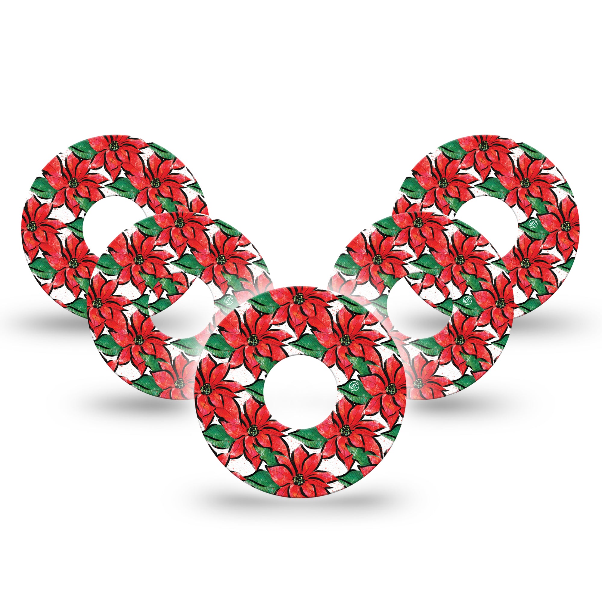 ExpressionMed Poinsettia Libre 3 Tape, 5-Pack, Holiday Flowers Themed, CGM Patch Design