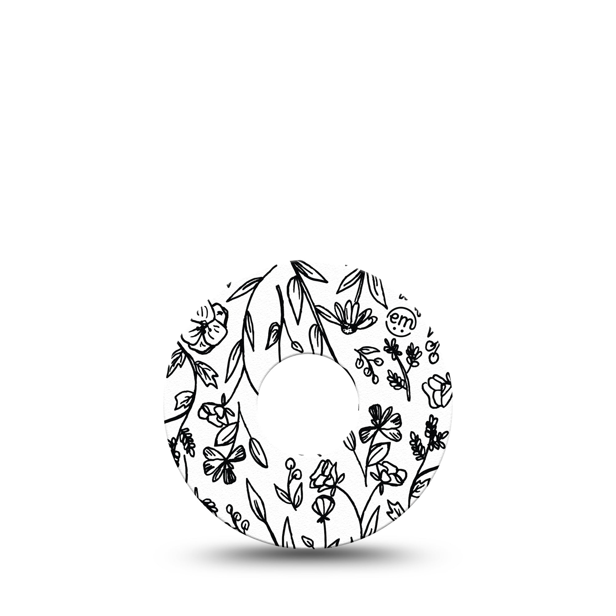 Custom Black and White Floral Libre 3 Tape, Single, Colorless Flowers CGM Adhesive Patch Design