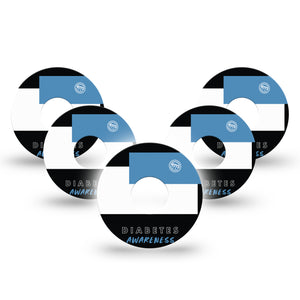 ExpressionMed Diabetes Awareness Libre 3 Tape, 5-Pack, White Black & Blue Themed, CGM Plaster Patch Design