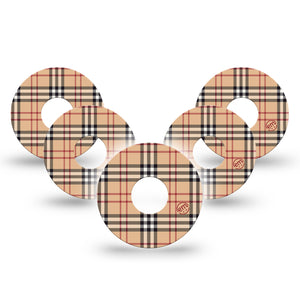 ExpressionMed Libre 3 Tape, 5-Pack, Classic Beige Tartan Themed, CGM Overlay Patch Design