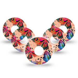 Butterfly Wings Libre 3 Tape, 5-Pack, Colorful Butterflies CGM Fixing Ring Patch Design
