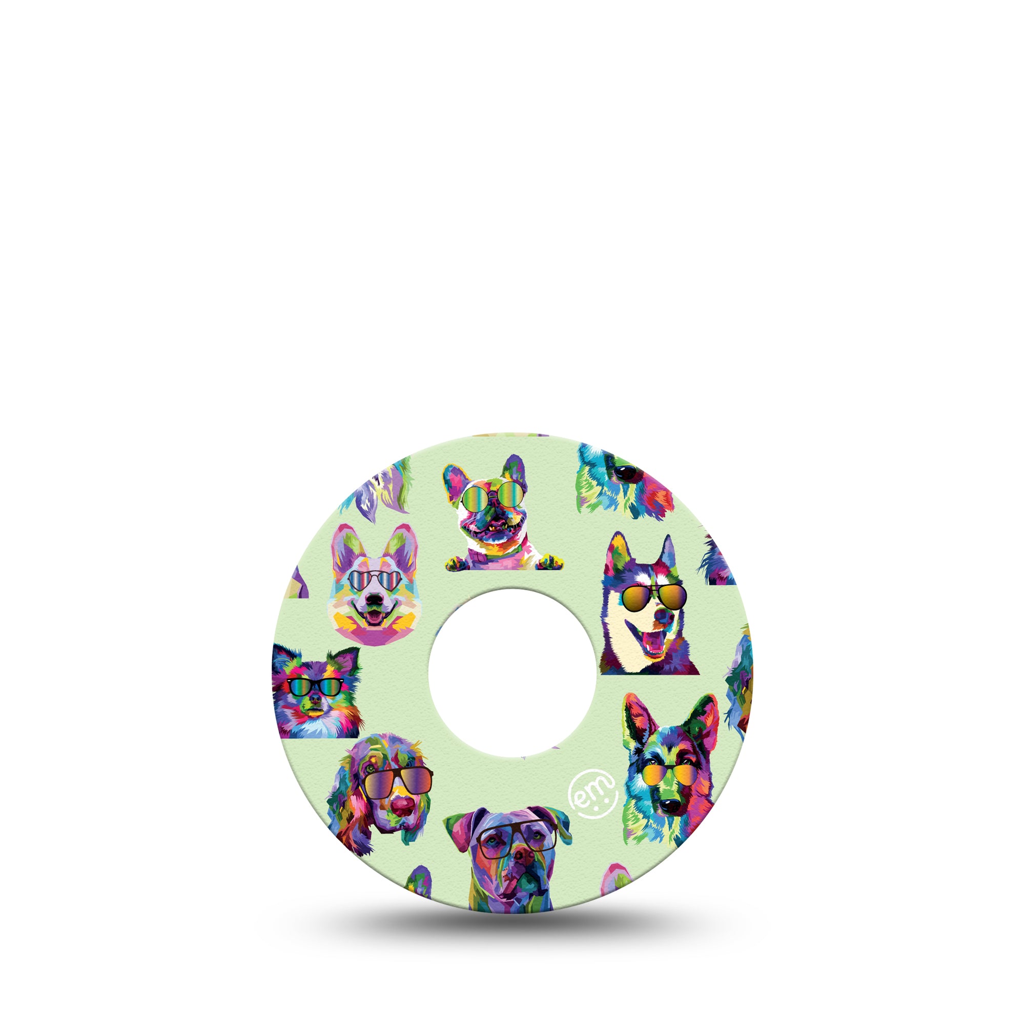 ExpressionMed Dog Party Libre 3 Tape, Single, Vibrant Colored Dogs Inspired, CGM Fixing Ring Patch Design