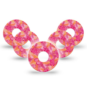 Pink Hibiscus Libre 3 Tape, 5-Pack, Pink Tropical Flowers Inspired, CGM Patch Design CGM Adhesive Tape Design
