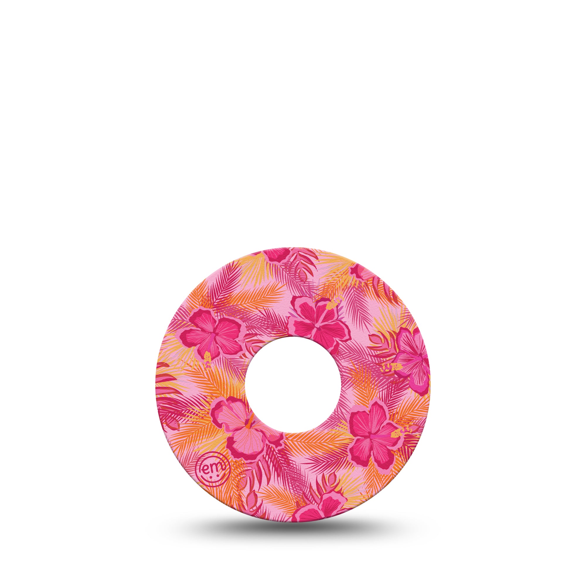 ExpressionMed Pink Hibiscus Libre 3 Tape, Single, Pink Florals Orange Stems Themed, CGM Plaster Patch Design