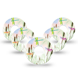 ExpressionMed Dragonfly Libre 3 Tape, 5-Pack, Playful Dragonflies Inspired, CGM Overlay Patch Design