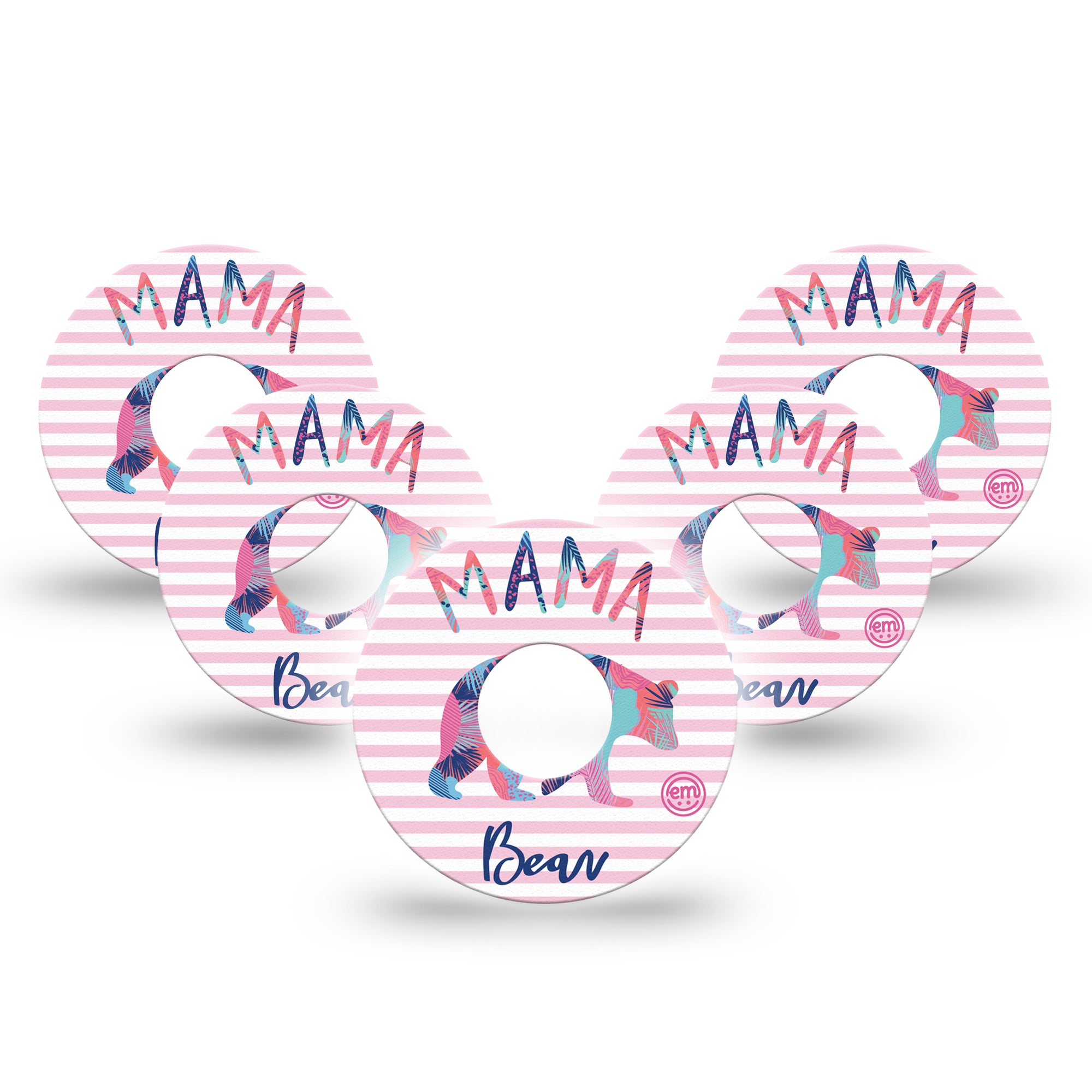 ExpressionMed Mama Bear Libre 3 Tape 5-Pack, Pink Bear Themed, CGM Adhesive Patch Design.