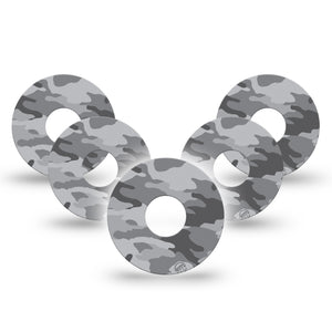 ExpressionMed Gray Camo Libre 3 Tape, 5-Pack, Gray Camouflage Themed, CGM Overlay Patch Design