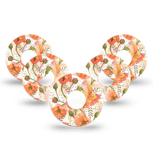 ExpressionMed Peachy Blooms Libre 3 Tape, 5-Pack, Springing Peach Themed, CGM Overlay Patch Design