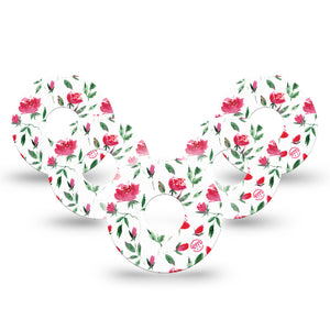 ExpressionMed Rose Garden Libre 3 Tape, 5-Pack, Pink Blooming Roses Inspired, CGM Adhesive Patch Design