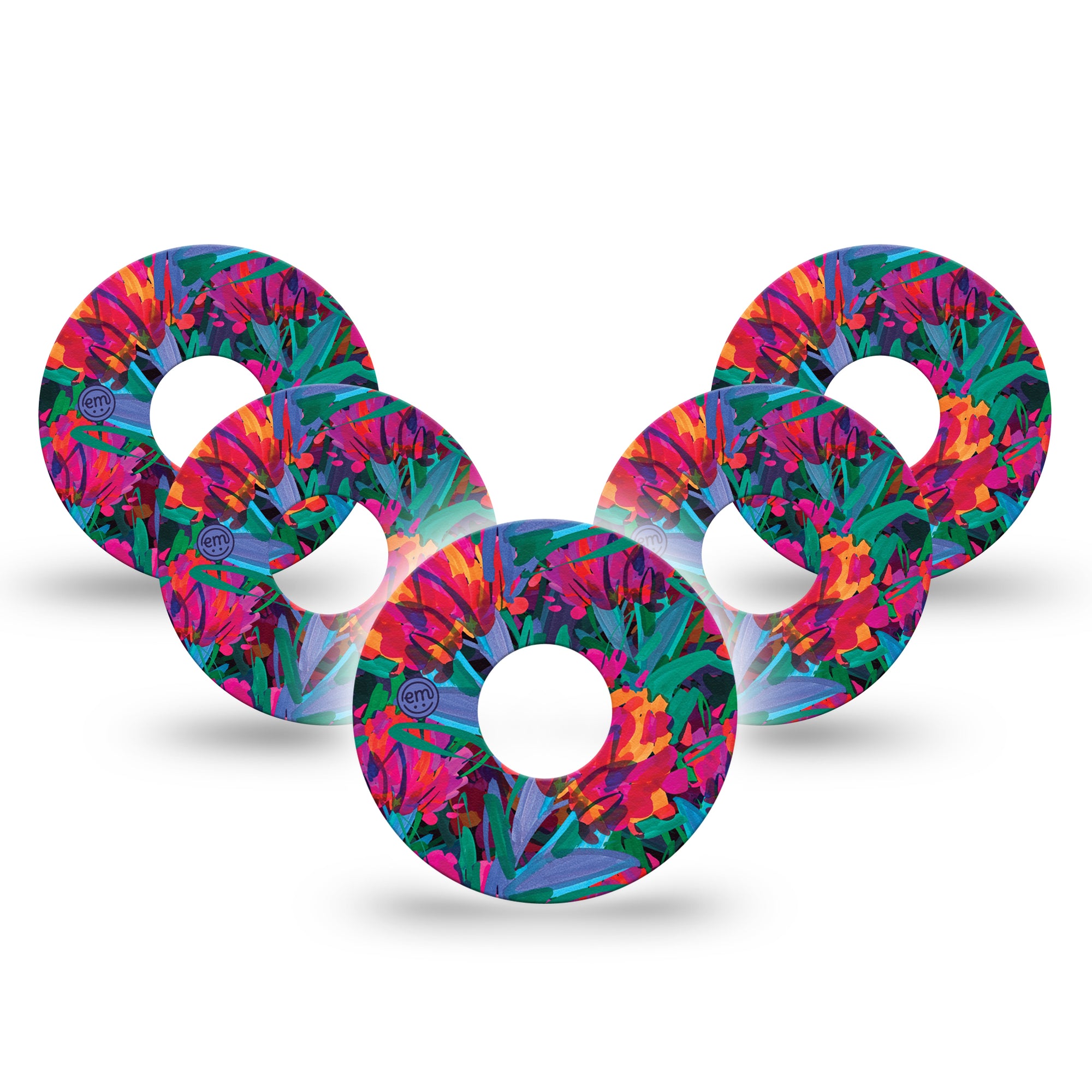 Bold Petals Libre 3 Tape, 5-pack, Vivid Flowers CGM Plaster Patch Design