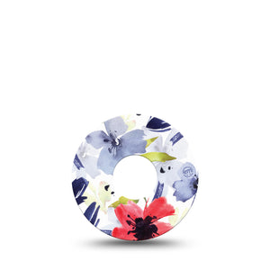 ExpressionMed Red White & Blue Flowers Libre 3 Tape, Colorful Flowers Inspired, CGM Plaster Patch Design