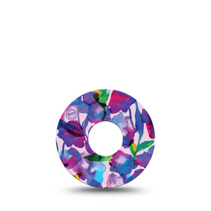 ExpressionMed Vibrant Purple Flowers Libre 3 Tape, Single, Vivid Petals Themed, CGM Adhesive Patch Design