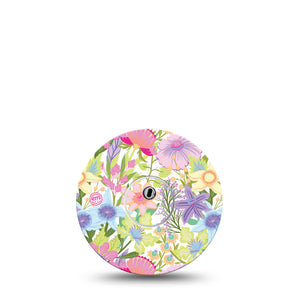 Fantasy Floral Libre 3 Transmitter Sticker, Single, Pastel Flower Garden CGM Vinyl Sticker with matching Libre 3 Design Plaster Tape 