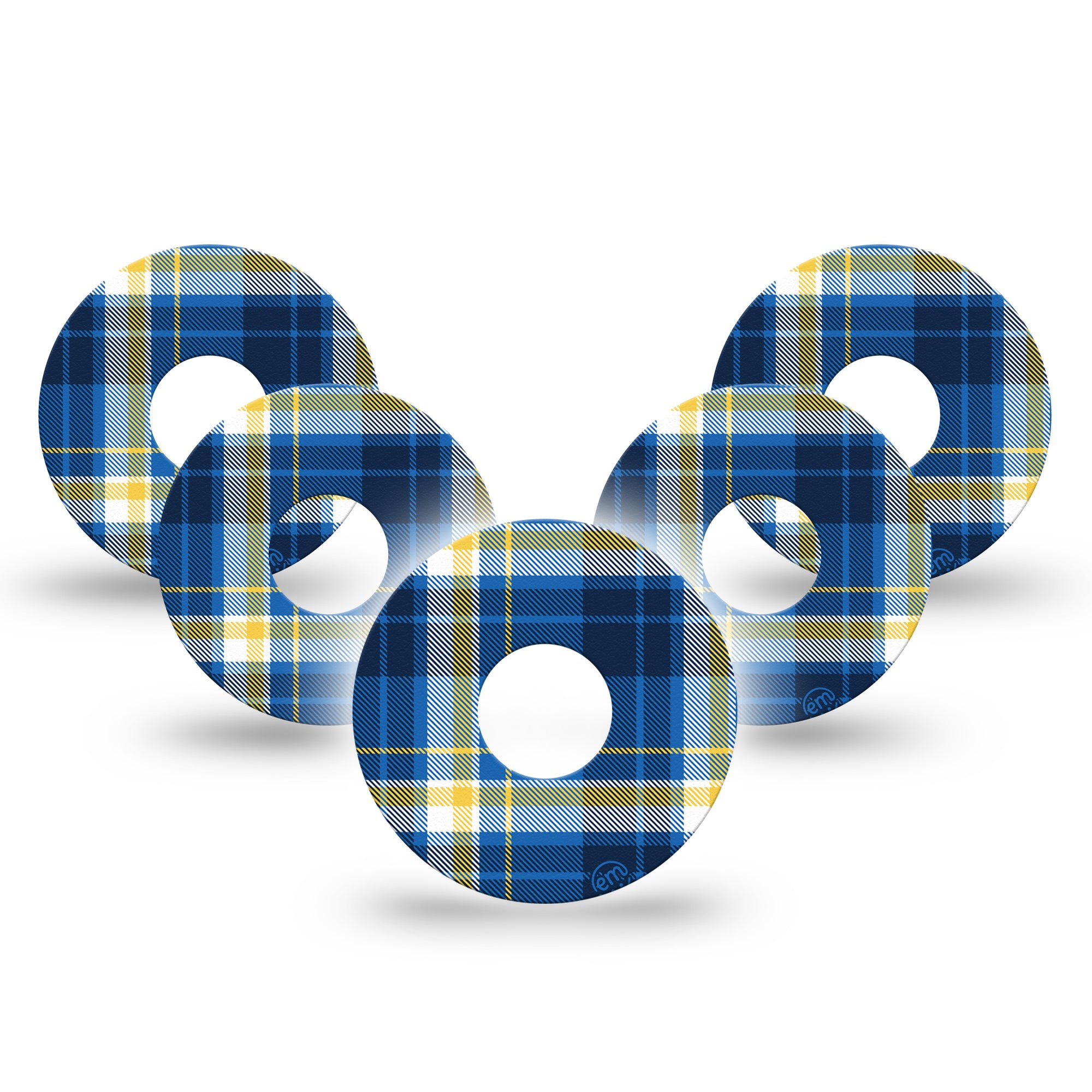 Blue Plaid Libre 3 Tape, 5-Pack, Shades of Blue and Yellow Plaid CGM Overlay Patch Design