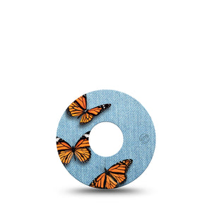 ExpressionMed Denim & Monarch Libre 3 Tape, Single, Butterflies on Denim Inspired, CGM Adhesive Tape Design