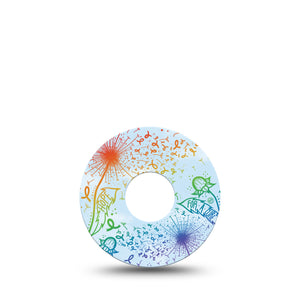 ExpressionMed Rainbow Dandelion Libre 3 Tape, Single, Multicolored Dandelions Inspired, CGM Patch Design
