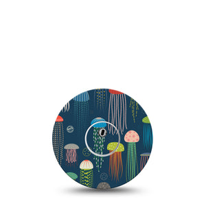 Just Jellies Libre 3 Transmitter Sticker, Jellyfish Tentacles Themed, Plaster Sticker Design with matching separate libre 3 Fixing ring Patch Tape