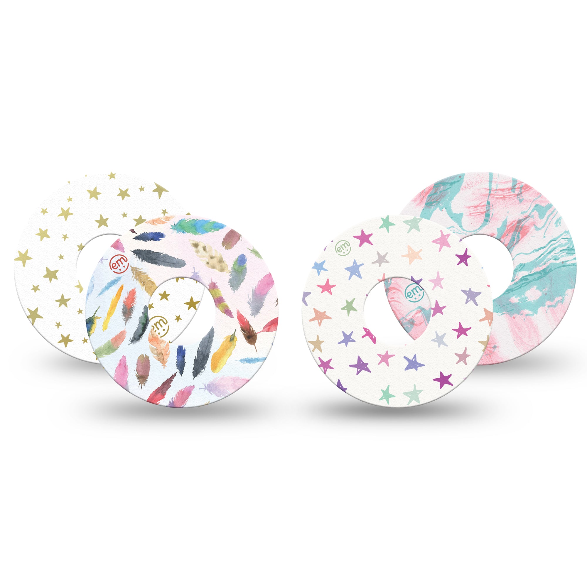 ExpressionMed Kaleidoscopic Variety Pack Libre 3 Tape, 4-Pack, Stars, Feathers, Pastel Color Themed, CGM Patch Design