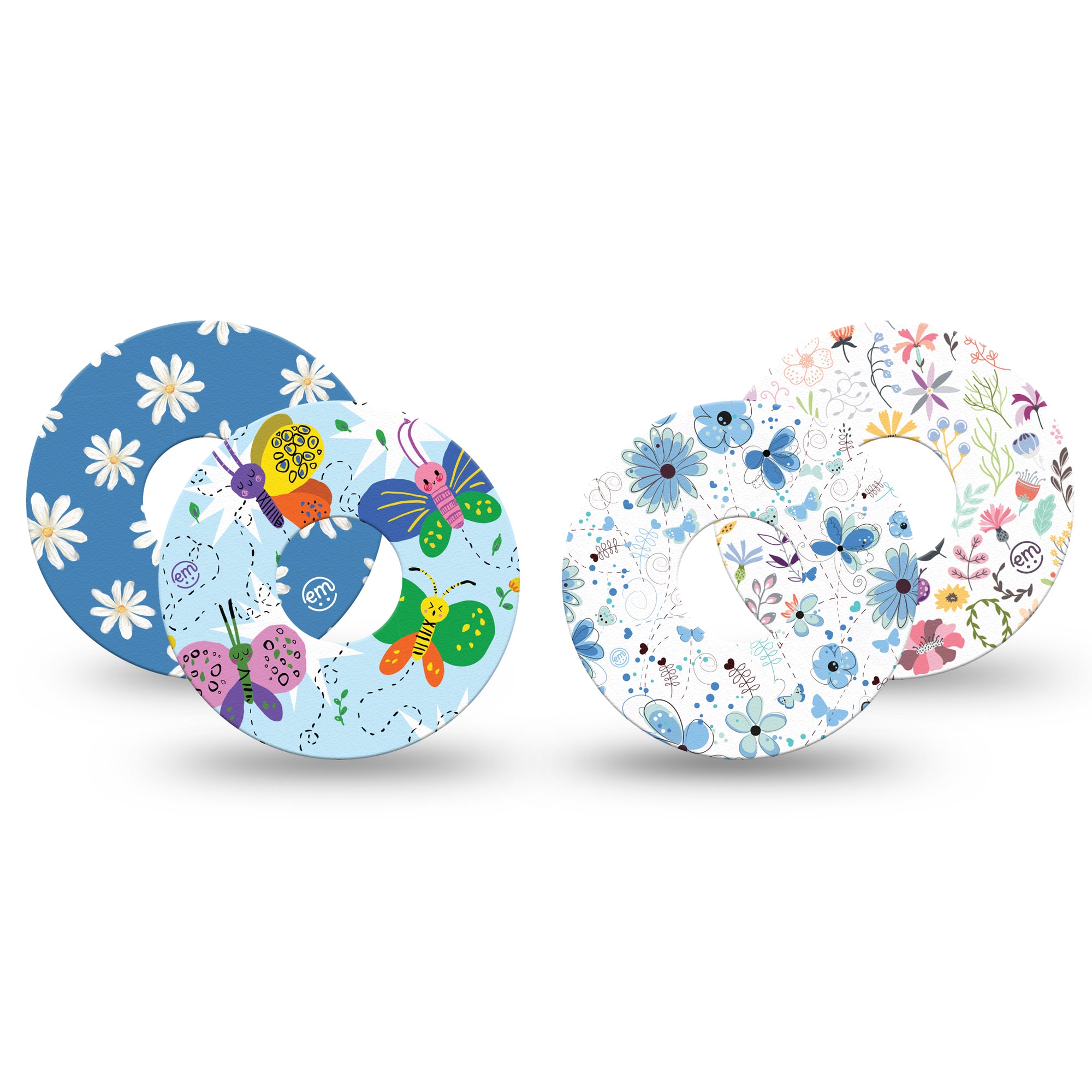 Blossoming Libre 3 Tape, 4-Pack, Blues Summer Garden Themed, CGM Adhesive Patch Design