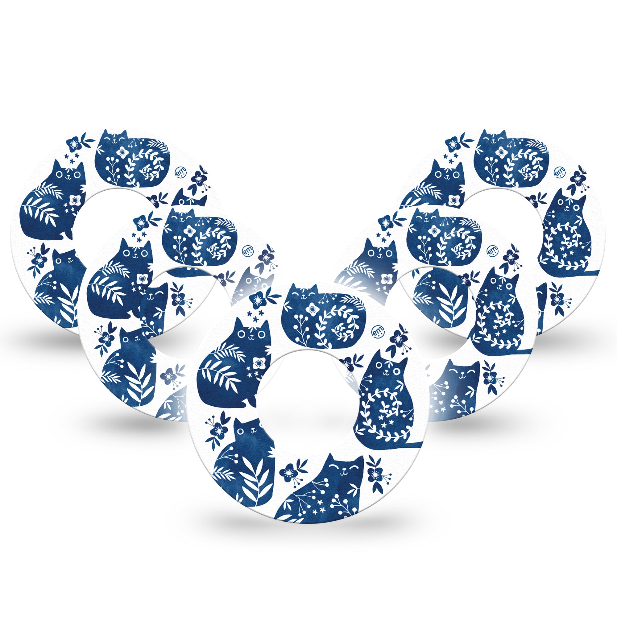 5-Pack Blue Delft Animals Kittens Libre Freestyle CGM Patches, Abbott Lingo