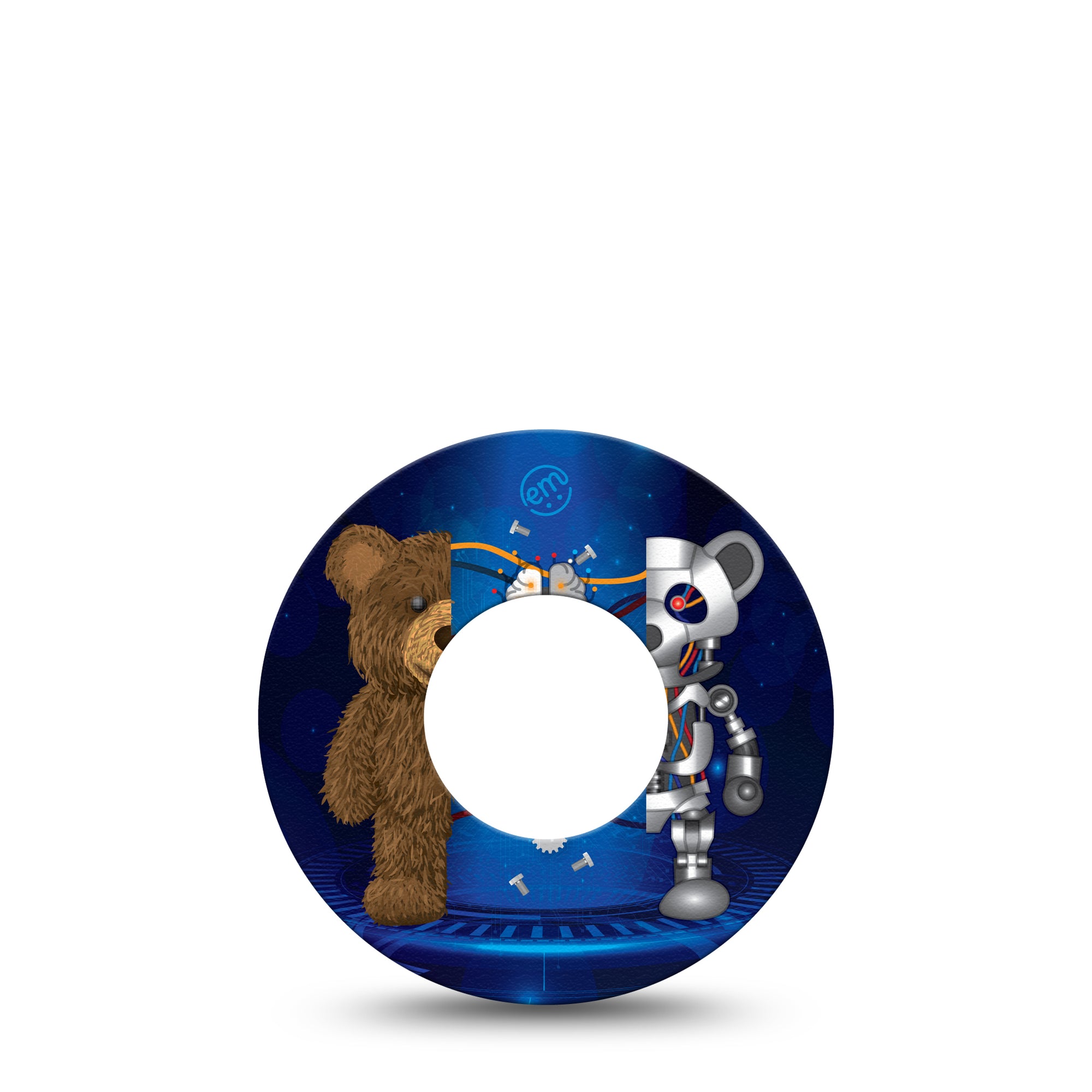 ExpressionMed Robo Teddy Libre 2 Perfect Fit Patch, Single CGM Tape, Half Teddy Bear, Half Teddy Robot CGM Adhesive Tape Design, Abbott Lingo