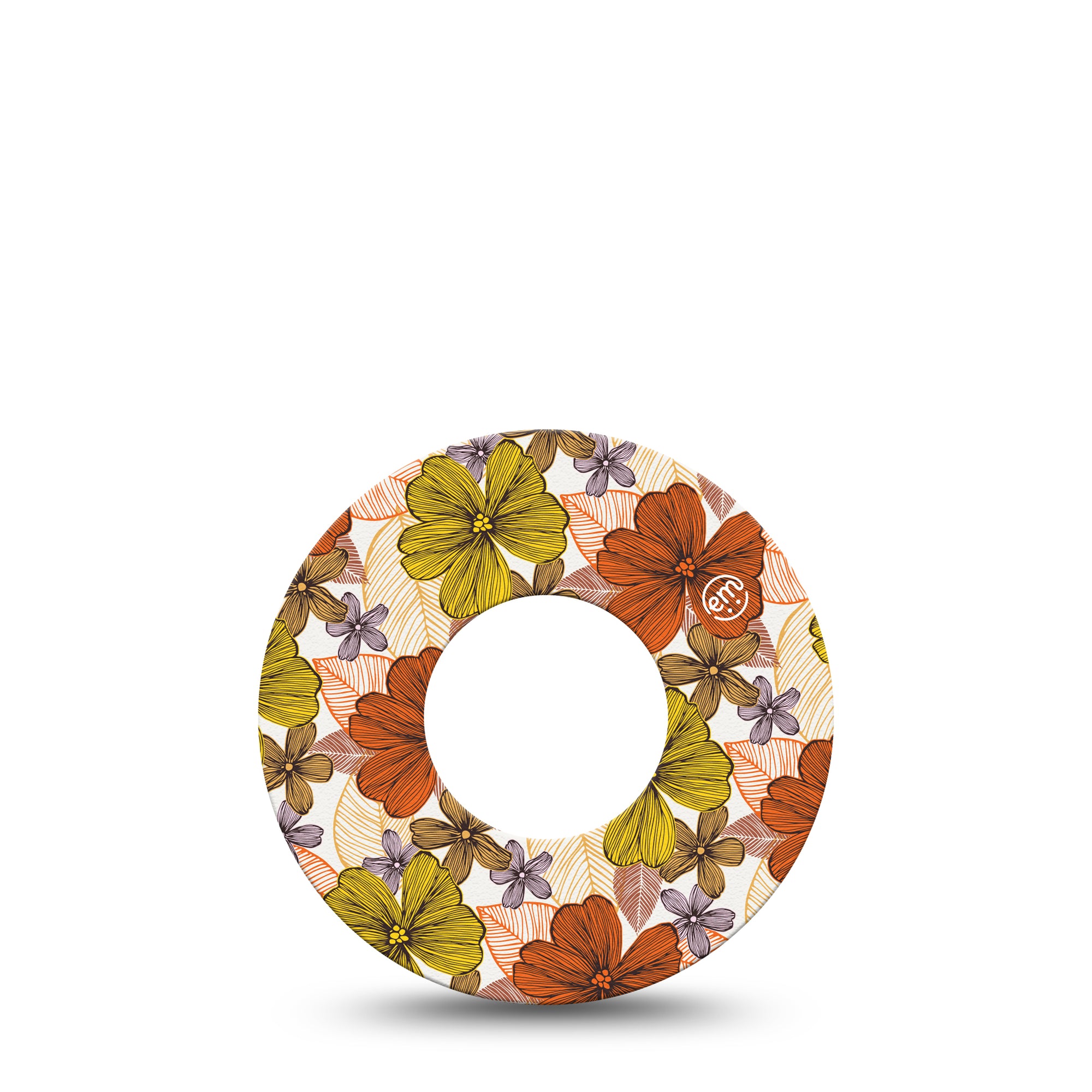 Burnt Orange Floral Libre 2 Perfect Fit Adhesive, Single Tape, Orange and Yellow Floral CGM Design, Abbott Lingo