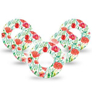 Wild Poppies Libre 2 Perfect Fit Adhesive Tape, 5-Pack, Floral CGM Adhesive Patch Design, Abbott Lingo