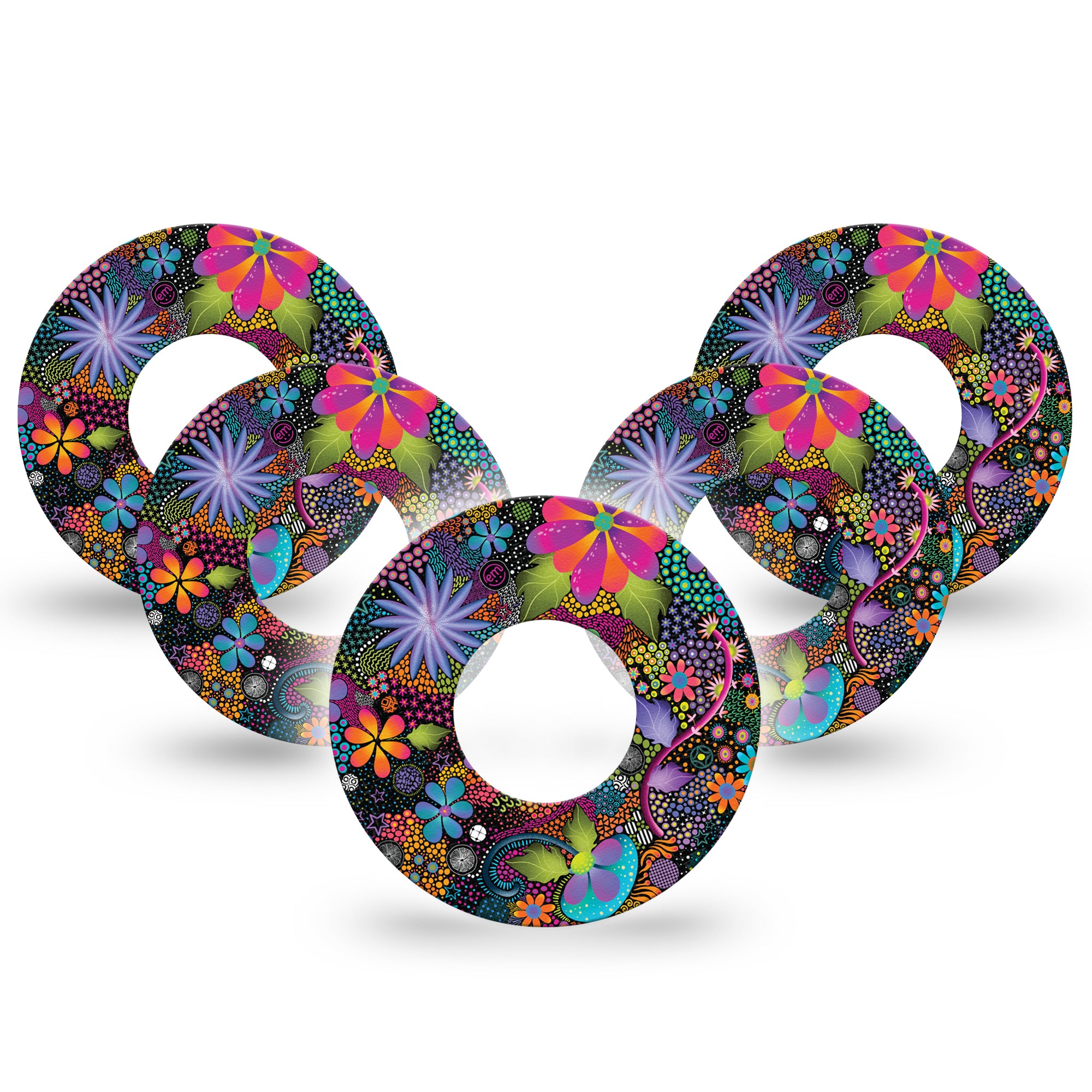 ExpressionMed Psychedelic Flowers Libre 2 Tape 5-Pack, Eye-catching Blooms Themed, CGM, Adhesive Tape Design, Abbott Lingo