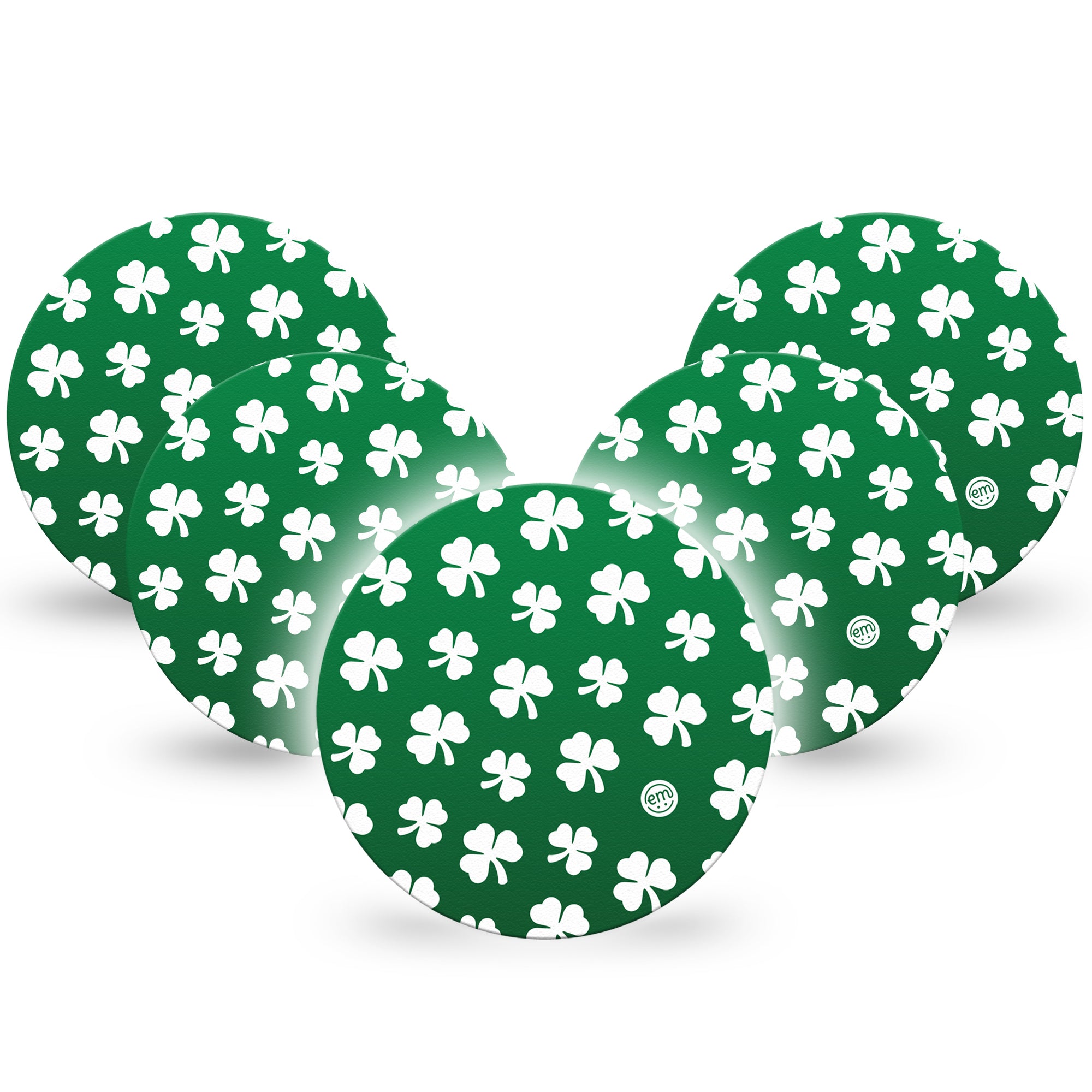 Shamrock Libre 2 Overpatch Tape, 5-Pack, White Shamrocks over Green Background CGM Adhesive Tape Design, Abbott Lingo