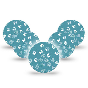 ExpressionMed Pawprint Libre 3 Overpatch, 5-Pack, Blue Pawprint Themed, CGM Adhesive Tape Design