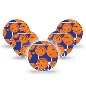 Basketball Libre 3 Overpatch Tape, 5-Pack, Basketballs and Hoop CGM Fixing Ring Tape Design