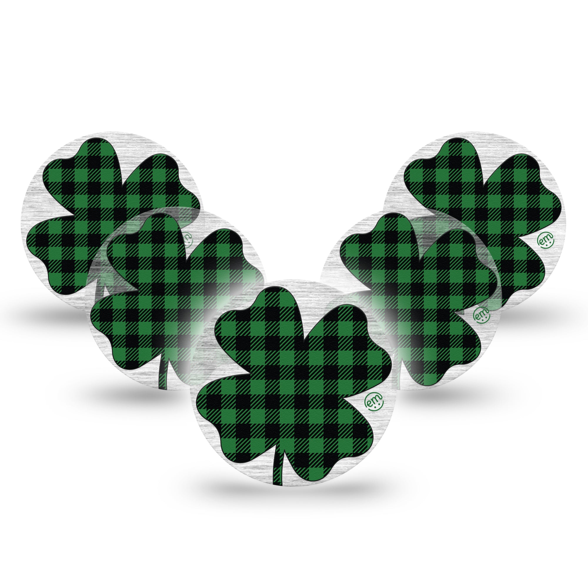 ExpressionMed Embroidered Clover Libre 3 Overpatch, 5-Pack, Buffalo Plaid Clover Themed, CGM Adhesive Tape Design