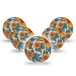 Sunflower Libre 3 Overpatch, 5-Pack, Bright Yellow Sunflowers Themed, CGM Adhesive Tape Design