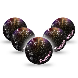 Sagittarius Libre 3 Overpatch, 5-Pack, Zodiac Sagittarius Constellation Themed. CGM Adhesive Tape Design