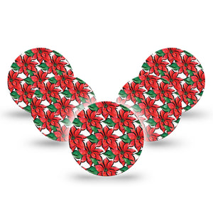 ExpressionMed Poinsettia Libre 3 Overpatch Tape, 5-Pack, Holiday Flowers Inspired, CGM Adhesive Tape Design