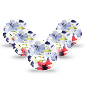 Red White & Blue Flowers Libre 3 Overpatch, 5-Pack, Beautiful Flowers Themed, CGM, Overlay Design