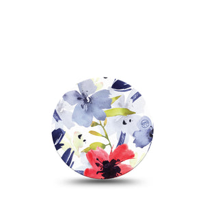 Red White & Blue Flowers Libre 3 Overpatch, Single, Blooming Flowers Themed, Adhesive Tape Design